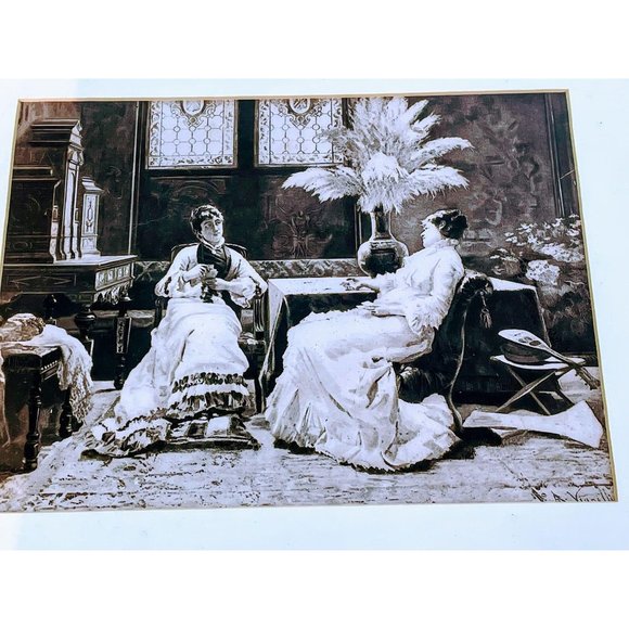 Antique Victorian Etching Picture Ladies - Picture 2 of 10